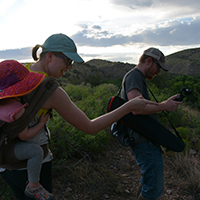 Field assistants Ashley Weets and Avery along a Gila River trail. Photo Credits: Mary Harner