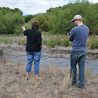 Interview with Rose Shoemaker along the banks of the Gila River. Photo Credits: Mary Harner
